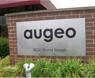 AUGEO – Black Filled Etched Stainless Steel Panel Sign shipped to Napperville, IL