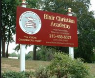 BLAIR CHRISTIAN ACADEMY – Painted Carved Sign with 23K Gold Leaf & Paint Fill Copy Mounted On Posts with Golf Leaf Finials in Philadelphia