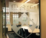 UNIVERSITY of PA – Frosted Vinyl Logo Applied to Glass Window in Philadelphia